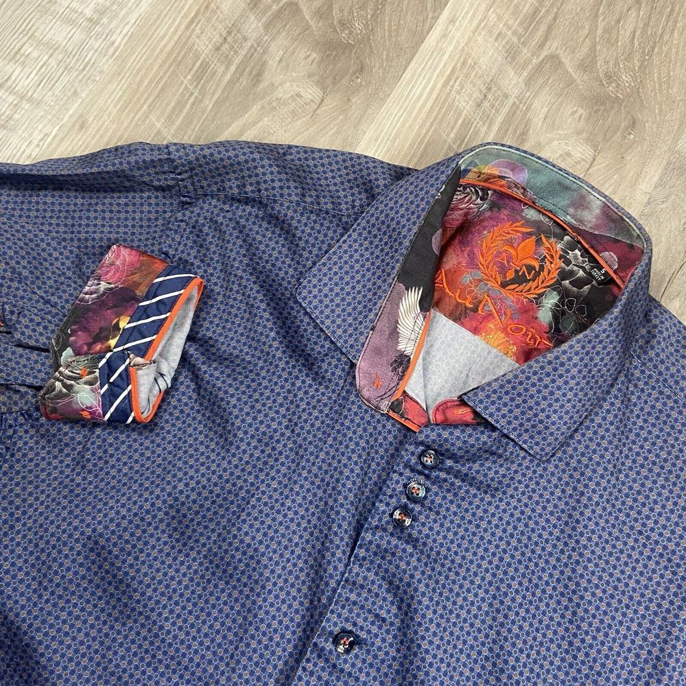 Au Noir Men's Shirt Button Up Long Sleeve Size 5 Blue Geometric Dot